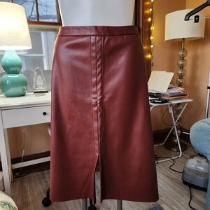 Ava & Viv Faux Leather Midi Skirt 1X Burnt Brown Sugar - EUC